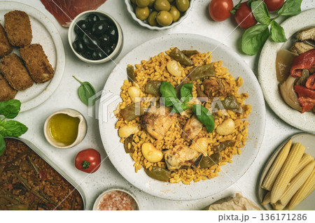 Spanish food table 136171286