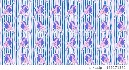 Pastel Spring Bird Seamless Pattern 136171582