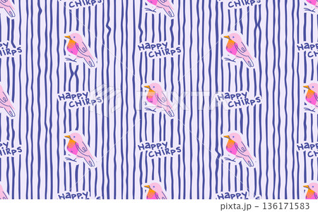 Bird Lettering Spring Seamless Pattern Chirps 136171583