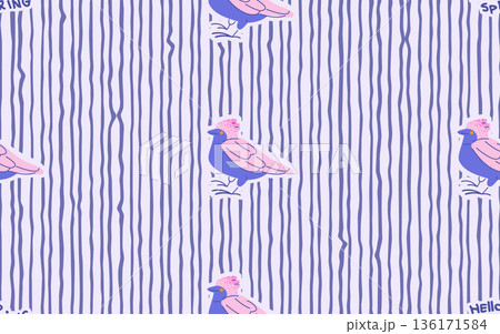Bird Seamless Pattern With Stripes Bird Seamless Pattern With Stripes 136171584