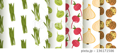 Spring Salad Vegetable Seamless Pattern Set Spring Salad Vegetable Seamless Pattern Set 136171586