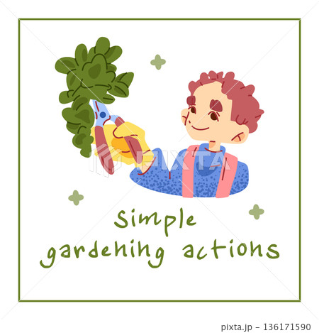 Character Pruning Plants Gardening Scene 136171590