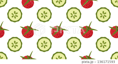 Cucumber Tomato Salad Seamless Vegetable Pattern 136171593