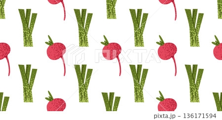 Radish Leek Seamless Vegetable Pattern 136171594