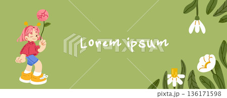 Spring Character Banner With Greenery Spring Character Banner With Greenery 136171598