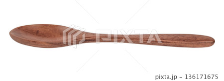 Brown wooden spoon, isolated on white background 136171675