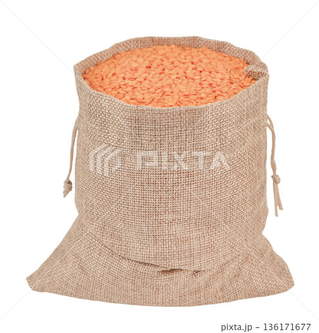 Lentils in a cloth bag, isolate on a white background Lentils in a cloth bag, isolate on a white background 136171677
