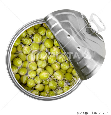 Canned peas in a tin can, isolate on white background Canned peas in a tin can, isolate on white background 136171707
