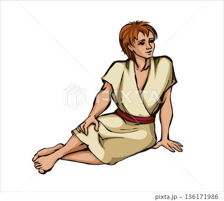 Vector drawing. Man sitting on the ground 136171986