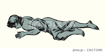 Vector drawing. Man laying on the ground 136171990