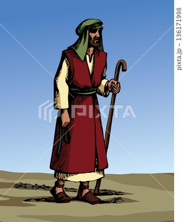 Vector drawing. Man walking with cane 136171998