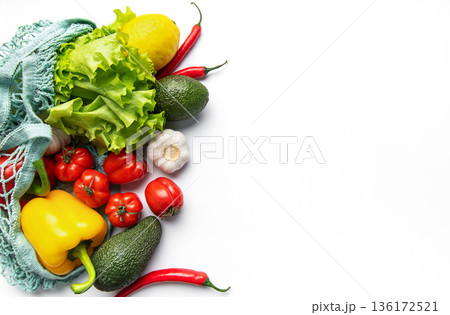 Fresh produce in string bag for healthy eating 136172521
