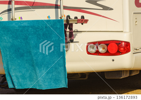 Caravan with clothes to dry 136172893