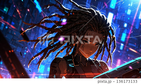 サイバー空間のドレッドヘアの美少女イラスト 136173133