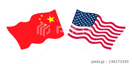 Waving USA and China flags icons, without background. 136173193