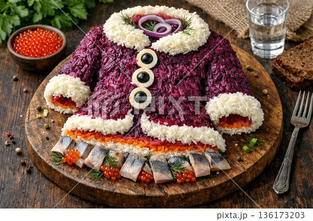 Herring Under Fur Salad Traditional Russian Dish Herring Under Fur Salad Traditional Russian Dish 136173203