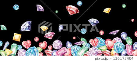 Rainbow Gems and Precious Stones Falling on Black 136173404