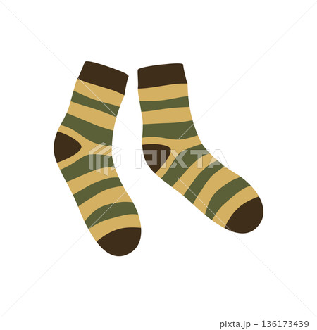 Vector icon striped socks. Funny element in a cartoon style Vector icon striped socks. Funny element in a cartoon style 136173439