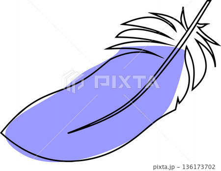 drawing of a blue bird feather with a black outline, decorative element, logo 136173702