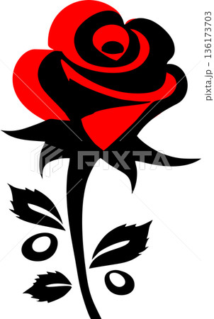 simple black and red graphic drawing flower rose, logo, design 136173703