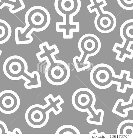 simple seamless pattern of white gender icons on gray background, texture 136173704
