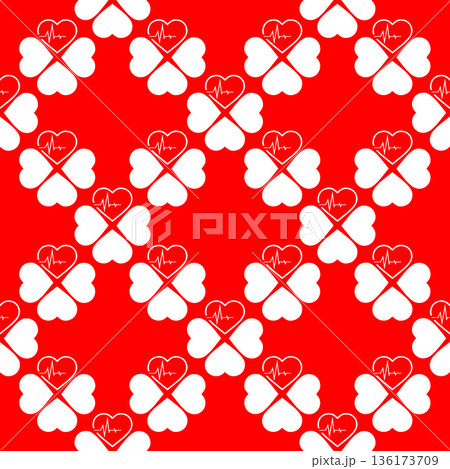 simple seamless pattern of white hearts on a red background, texture, design 136173709