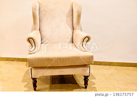 Pink upholstered sofa with rolled-up arms 136173757