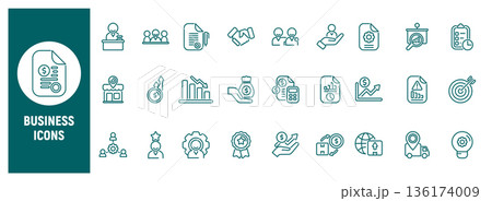 Business finance line icon set for management and analytics Business finance line icon set for management and analytics 136174009