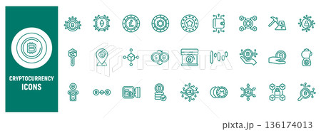 Cryptocurrency line icon set for digital finance systems Cryptocurrency line icon set for digital finance systems 136174013