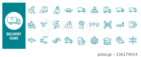 Delivery and logistics line icon set for shipping services Delivery and logistics line icon set for shipping services 136174014