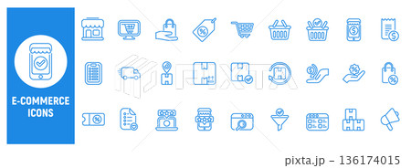 E commerce line icon set for online shopping and retail E commerce line icon set for online shopping and retail 136174015