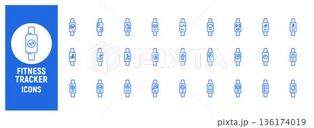 Fitness tracker line icon set for smartwatch and health Fitness tracker line icon set for smartwatch and health 136174019