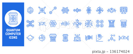 Quantum computer line icon set for advanced computing 136174024