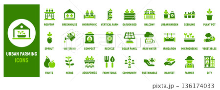 Urban farming solid icons for city agricultureのイラスト素材 [136174033] - PIXTA