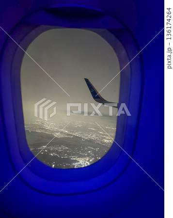 Night City Lights From Airplane Window 136174264