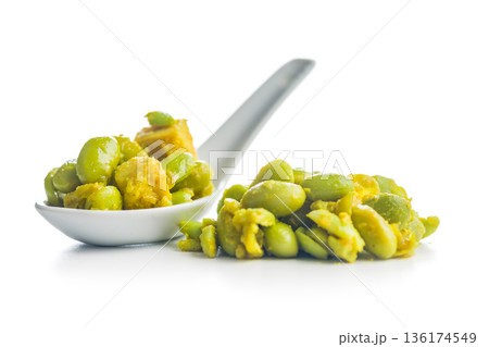 Salad with edamame beans and tofu isolated on white background. Salad with edamame beans and tofu isolated on white background. 136174549