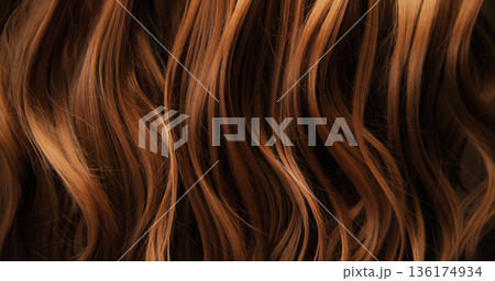 Close-up abstract texture of flowing brown hair forming elegant natural waves and curves. Organic motion, soft light and rich tones create a cinematic beauty background or luxury visual element. Close-up abstract texture of flowing brown hair forming elegant natural waves and curves. Organic motion, soft light and rich tones create a cinematic beauty background or luxury visual element. 136174934