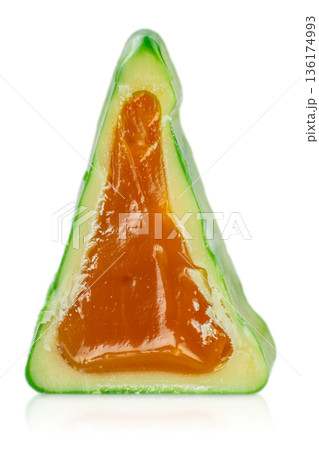 Jelly candy cross section with caramel filling isolated on white background 136174993