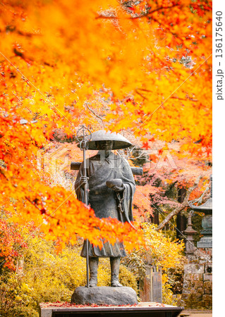 観福寺の弘法大師像と紅葉の秋景色 観福寺の弘法大師像と紅葉の秋景色 136175640