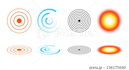Epicenter circle radar icons set. Vector wave ring radial epicenter target icon. 136175680