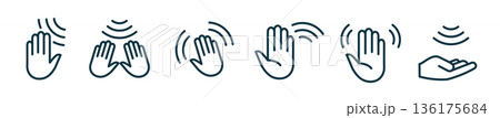Hand wave sensor motion gesture line icon. Palm wave sensor touch control button automatic signal 136175684