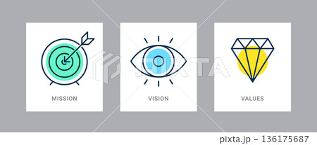 Mission target goal strategy concept. Vision eye line vector business view pictogram design 136175687
