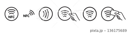 NFC card payment contactless icon. Mobile logo rfid symbol wireless smartphone nfc pay NFC card payment contactless icon. Mobile logo rfid symbol wireless smartphone nfc pay 136175689
