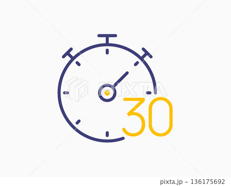 Timer 30 minutes line icon clock. Countdown stopwatch vector digital sport time. Chronometer 30 136175692