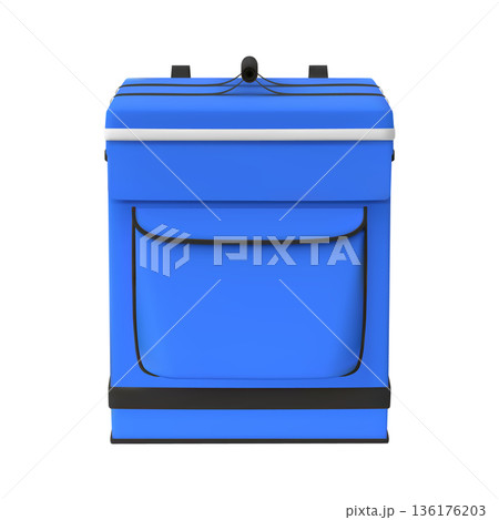 3D blue courier delivery backpack, vector realistic thermal box container for food, grocery product shipping front view 3D blue courier delivery backpack, vector realistic thermal box container for food, grocery product shipping front view 136176203
