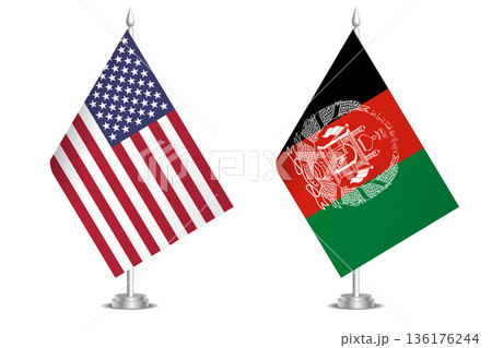 Flags of United States and Afghanistan. The concept of partnership and joint action. Symbol of partnership, cooperation, international collaboration, peaceful negotiations, alliance, bilateral 136176244