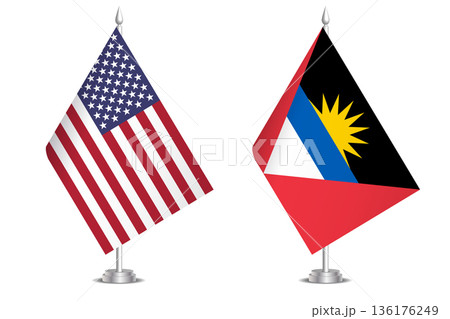 Flags of United States and Antigua and Barbuda. The concept of partnership and joint action. Symbol of partnership, cooperation, international collaboration, peaceful negotiations, alliance, bilateral Flags of United States and Antigua and Barbuda. The concept of partnership and joint action. Symbol of partnership, cooperation, international collaboration, peaceful negotiations, alliance, bilateral 136176249