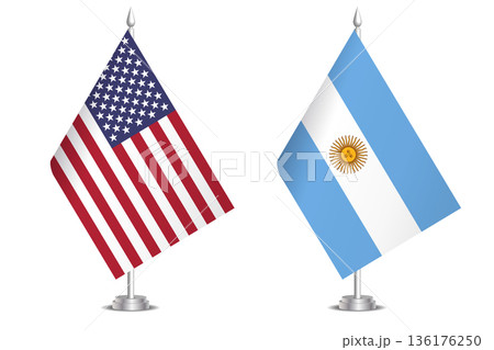 Flags of United States and Argentina. The concept of partnership and joint action. Symbol of partnership, cooperation, international collaboration, peaceful negotiations, alliance, bilateral 136176250
