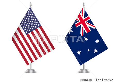 Flags of United States and Australia. The concept of partnership and joint action. Symbol of partnership, cooperation, international collaboration, peaceful negotiations, alliance, bilateral 136176252