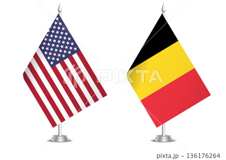 Flags of United States and Belgium. The concept of partnership and joint action. Symbol of partnership, cooperation, international collaboration, peaceful negotiations, alliance, bilateral 136176264